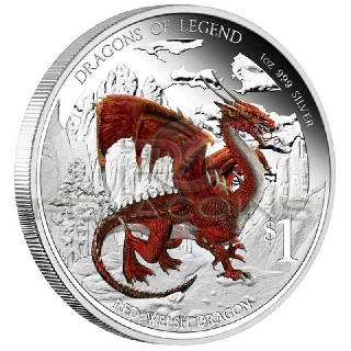 Tuvalu 2012 1$ Dragons of Legend - Red Welsh Dragon