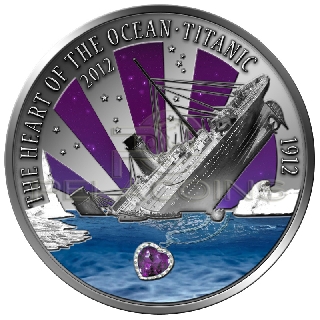 Fiji 2012 20$ Heart of the Ocean Titanic Ultra High Relief + Amethyst 2oz