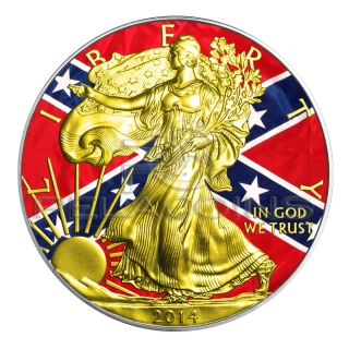 USA 2014 1$ Confederate Flag Walking Liberty Silver Eagle Gold American Civil War