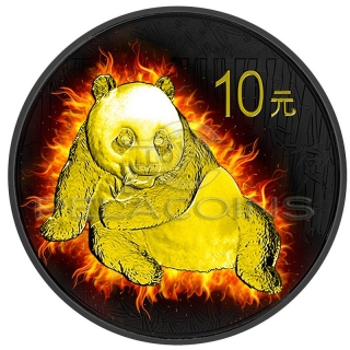 China 2015 10 Yuan Burning Panda 1oz Black Ruthenium - Gold Plated