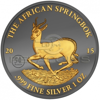Gabon 2015 1000 Francs African Springbok Golden Enigma 1oz Ruthenium Goldplated Silver Coin