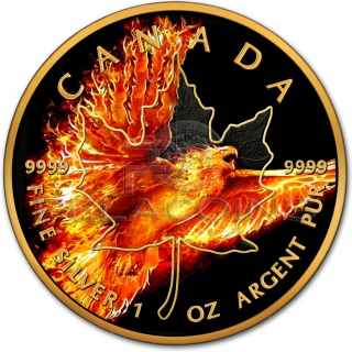 Canada 2016 5$ Maple Leaf - Burning Eagle 1oz Black Ruthenium and 24kt Gold Plated