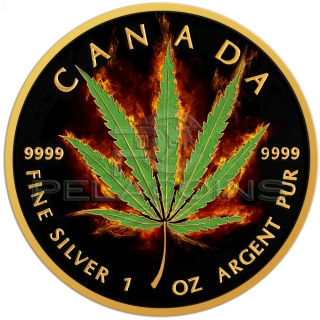 Canada 2016 5$ Maple Leaf - Burning Marihuana - Sativa 1oz Black Ruthenium and 24kt Gold Plated