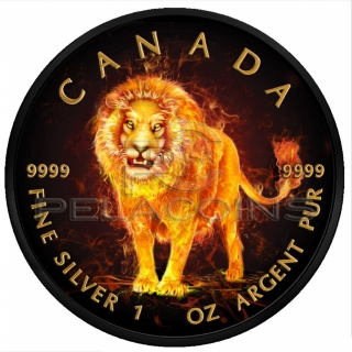 Canada 2018 5$ Burning Animals Maple Leaf - Lion 1oz Ruthenium plated