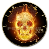 USA 2015 1 Dollar American Eagle Burning Liberty Skull 1oz Black Ruthenium, Goldplated, Color Silver Coin