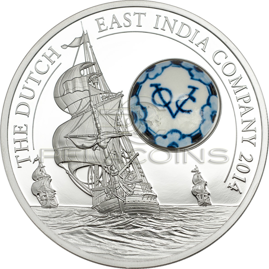 Cook Islands 2014 10$ Royal Delft Dutch East India Company Porcelain Silver Coin