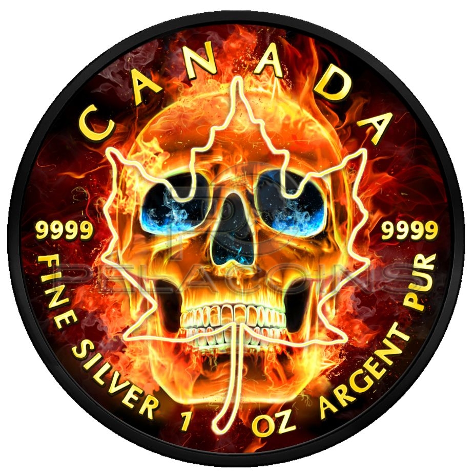 Canada 2018 5$ Burning Skull Maple Leaf 1oz Ruthenium plated