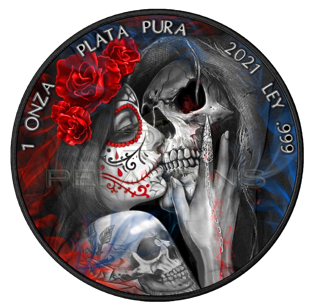 Mexico 2021 1 onza Libertad - Día de los Muertos III 1oz Ruthenium colored Silver Coin