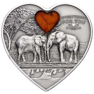 Palau 2013 5$ Everything for You - Elephant Heart Coin with Amber