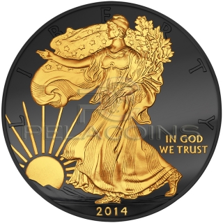 USA 2014 1$ Walking Liberty Golden Enigma 1oz Ruthenium Goldplated Silver Coin