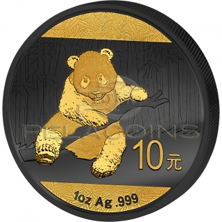 China 2014 10 Yuan Panda Golden Enigma 1oz Ruthenium Goldplated Silver Coin