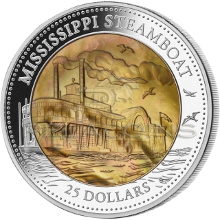 Cook Island 2015 25$ Mississippi Steamboat - Mother of Pearl 5oz