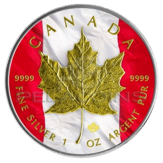 Canada 2014 5$  Maple Leaf Gold Flag 1 Oz Silver Coin