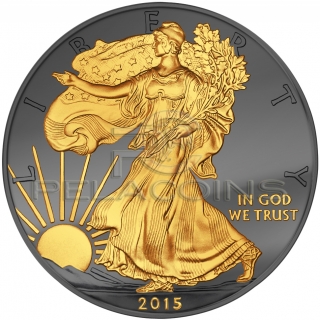 USA 2015 1$ Walking Liberty Golden Enigma 1oz Ruthenium Goldplated Silver Coin