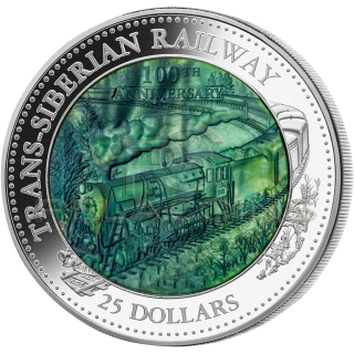 Cook Islands 2016 25$ Mother of Pearl - 100th Anniversary Trans-Siberian Railway 5oz