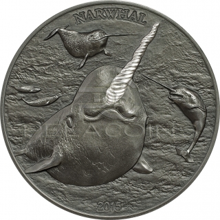 Cook Islands 2015 5$ Narwal - Proof Horn 1oz