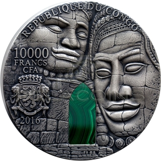 Congo 2016 10000 Francs Angkor Wat Malachite 1KG Silver Coin