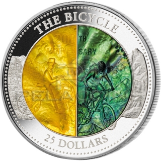 Cook Islands 2017 25$ 2 colored Mother of Pearl - 200th anniversary of the invention of the bicycle 5oz