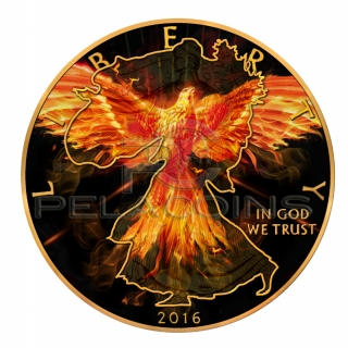 USA 2016 1$ Burning Liberty Eagle 1oz Black Ruthenium and 24kt Gold Plated