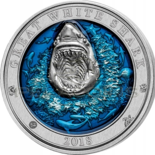 Barbados 2018 5$ Underwater World - Great White Shark 3oz