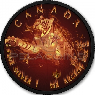 Canada 2017 5$ Maple Leaf - Burning Tiger 1oz Black Ruthenium 24Kt Gold