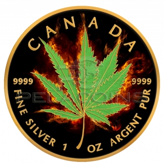 Canada 2017 5$ Maple Leaf - Burning Marihuana Hybrid - Sativa - Indica 1oz Ruthenium plated