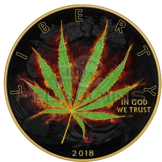 USA 2018 1$ Liberty Eagle - Burning Marijuana Sativa Black Ruthenium and 24kt Gold Plated