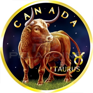Canada 2018 5$ Maple Leaf Zodiac - Taurus 1oz gilded