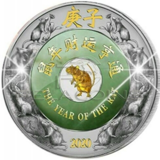 Laos 2020 2000 Kip Lunar Year of the RAT Jade 2oz