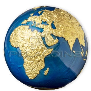 Barbados 2021 5$ BLUE MARBLE Gold Plating Planet Earth Spherical 3oz