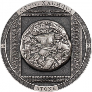 Cook Island 2021 20$ Aztec Coyolxauhqui Stone Antiqued – Archeology & Symbolism 3oz