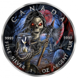 Canada 2021 5$ Maple Leaf - Grim Reaper Armageddon IV 1oz Ruthenium plated Color