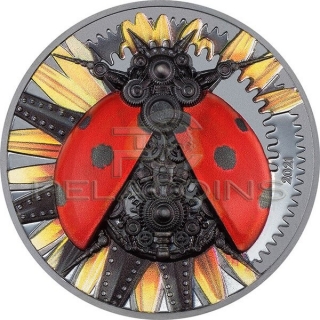 Mongolia 2021 2000 Togrog Mechanical Ladybug Clockwork Evolution 3oz