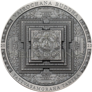 Mongolia 2022 2000 Togrog VAIROCHANA BUDDHA MANDALA Archeology Symbolism Antiqued 3oz