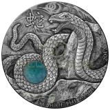 Fiji 2013 10$ Year of the Snake 1oz + green Aventurine