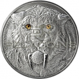 Burkina Faso 2013 5000 Francs Smilodon 4oz - Saber Toothed Tiger - Real eye effect