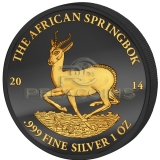 Gabon 2014 1000 Francs African Springbok Golden Enigma 1oz Ruthenium Goldplated Silver Coin