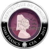 Congo 2015 1000 Francs Vetro di Murano - Pink Lady 2oz