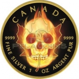 Canada 2015 1$ Burning Maple Leaf Skull 1oz Ruthenium, Goldplated, Color Silver Coin