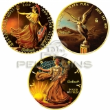USA, Mexico, United Kingdom 2015 Ounce of Art Rembrandt 3-coin Set Silver Gold Plated Gilded Colored