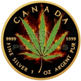 Canada 2016 5$ Maple Leaf - Burning Marihuana - Sativa 1oz Black Ruthenium and 24kt Gold Plated