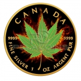 Canada 2017 5$ Maple Leaf - Burning Marihuana - Indica 1oz Black Ruthenium and 24kt Gold Plated