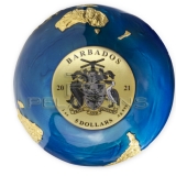 Barbados 2021 5$ BLUE MARBLE Gold Plating Planet Earth Spherical 3oz